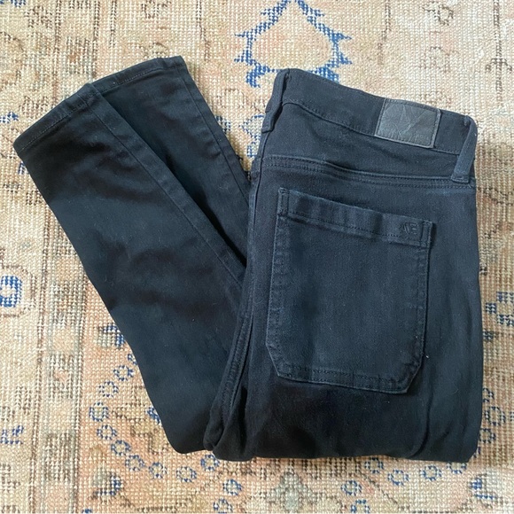 American Eagle high rise stretch black skinny jeans buttons size 6 EXTRA LONG! - Picture 2 of 4